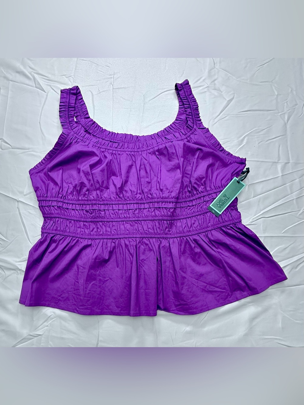 Terra & Sky Purple Smocked Peplum Tank Top - Unbranded